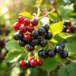 Bourgeons de cassis frais avec des feuilles vertes se prélassant au soleil doux, symbolisant la santé et le bien-être dans un cadre naturel.